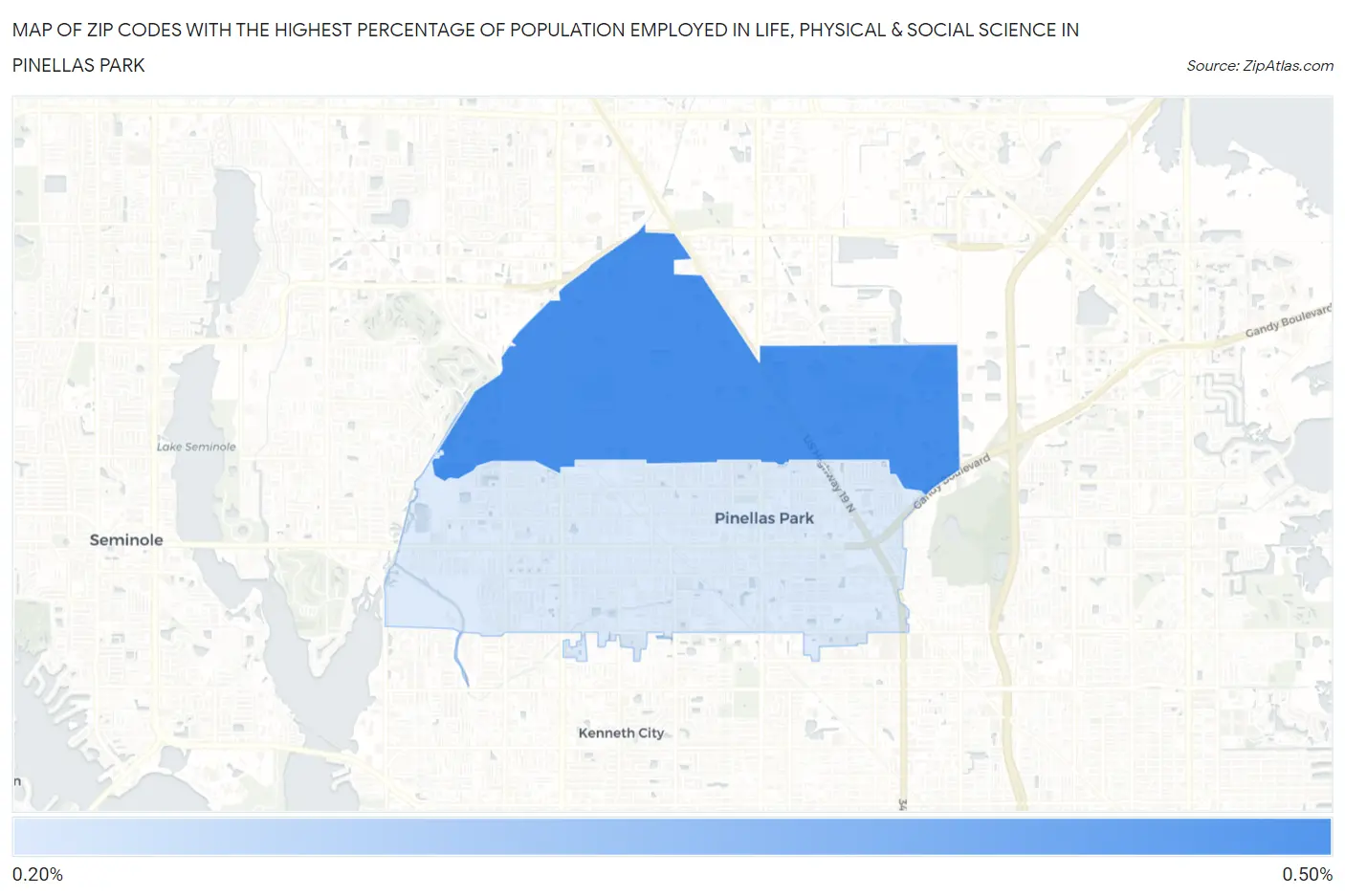 Zip Codes with the Highest Percentage of Population Employed in Life, Physical & Social Science in Pinellas Park Map