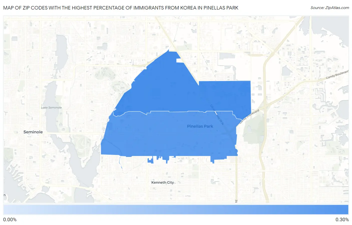 Zip Codes with the Highest Percentage of Immigrants from Korea in Pinellas Park Map