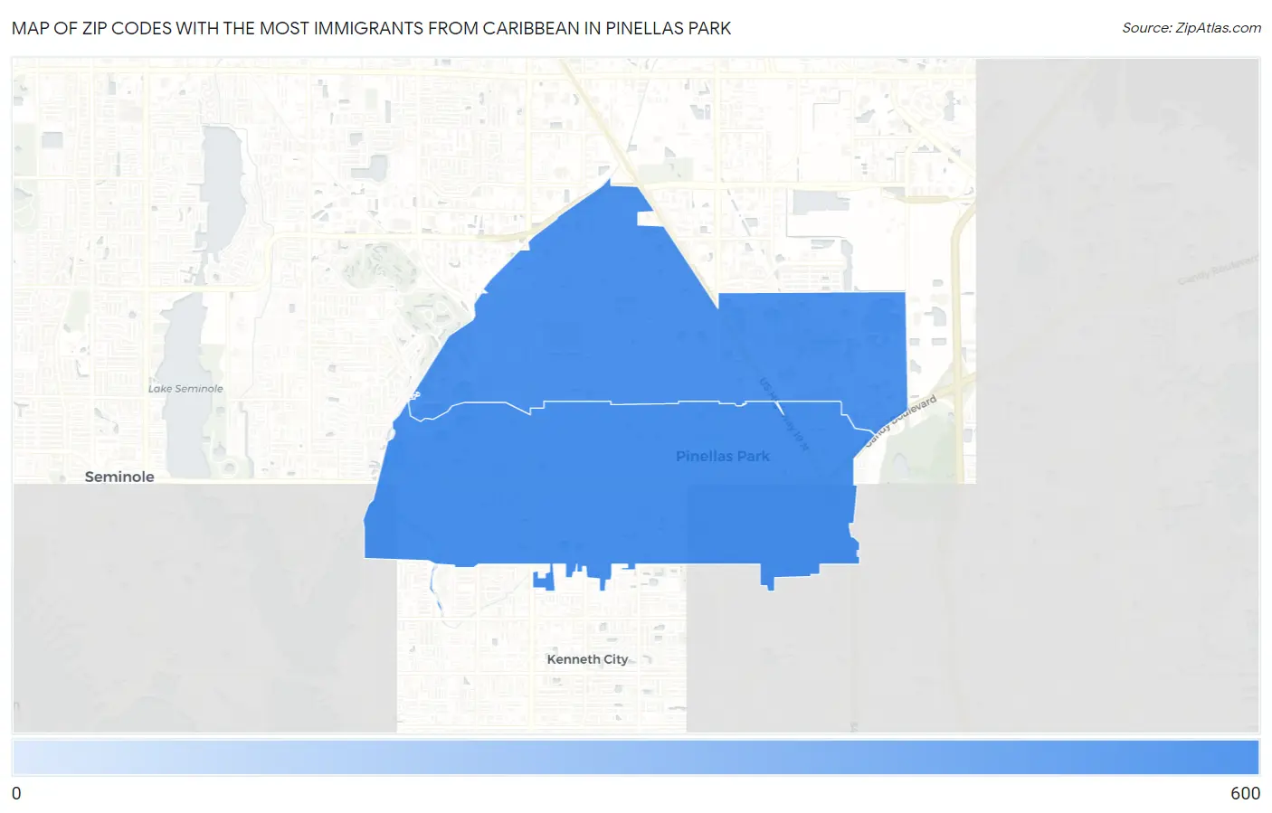 Zip Codes with the Most Immigrants from Caribbean in Pinellas Park Map