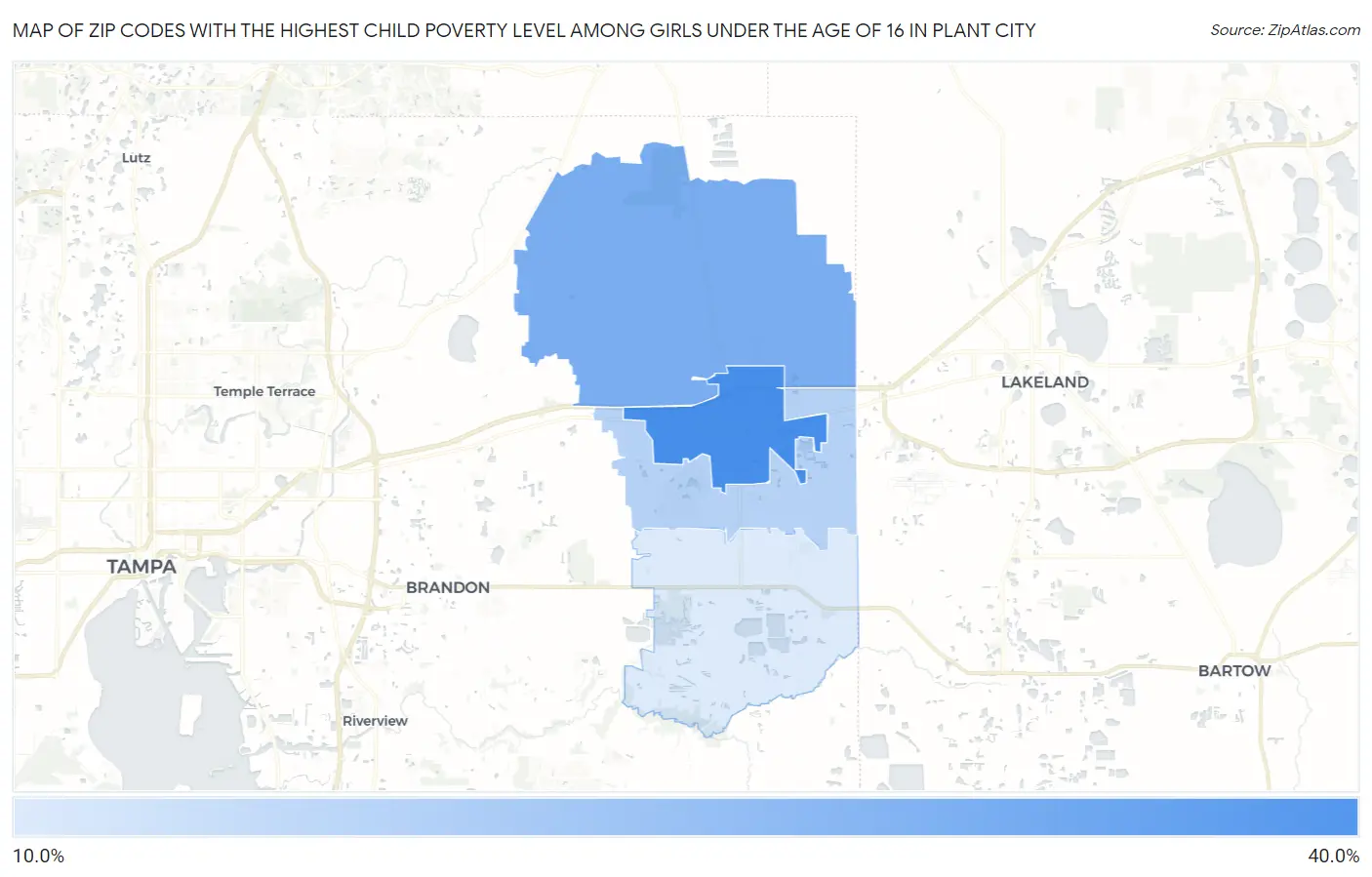 Zip Codes with the Highest Child Poverty Level Among Girls Under the Age of 16 in Plant City Map