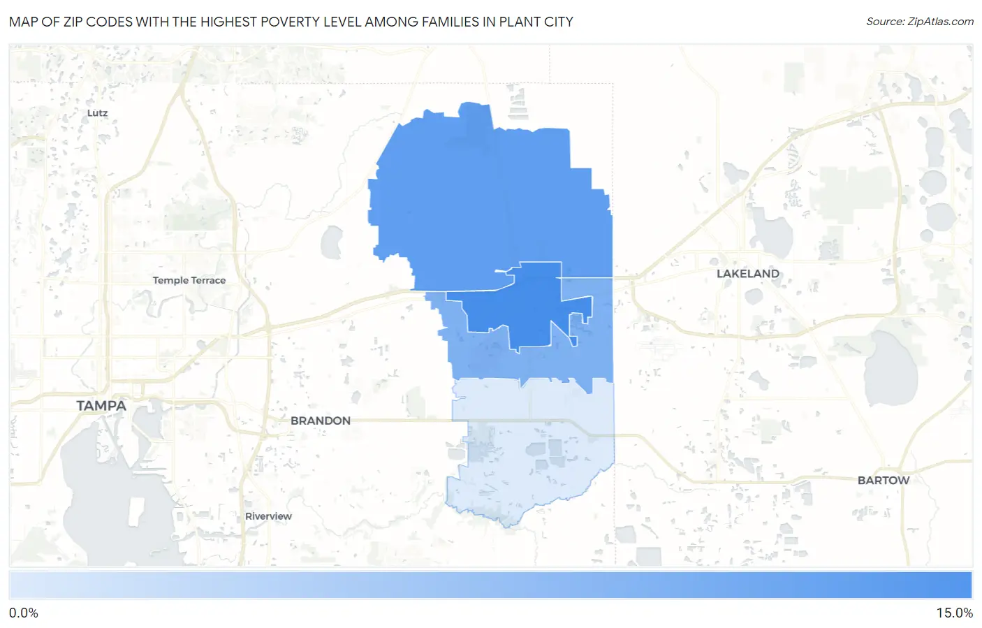 Zip Codes with the Highest Poverty Level Among Families in Plant City Map