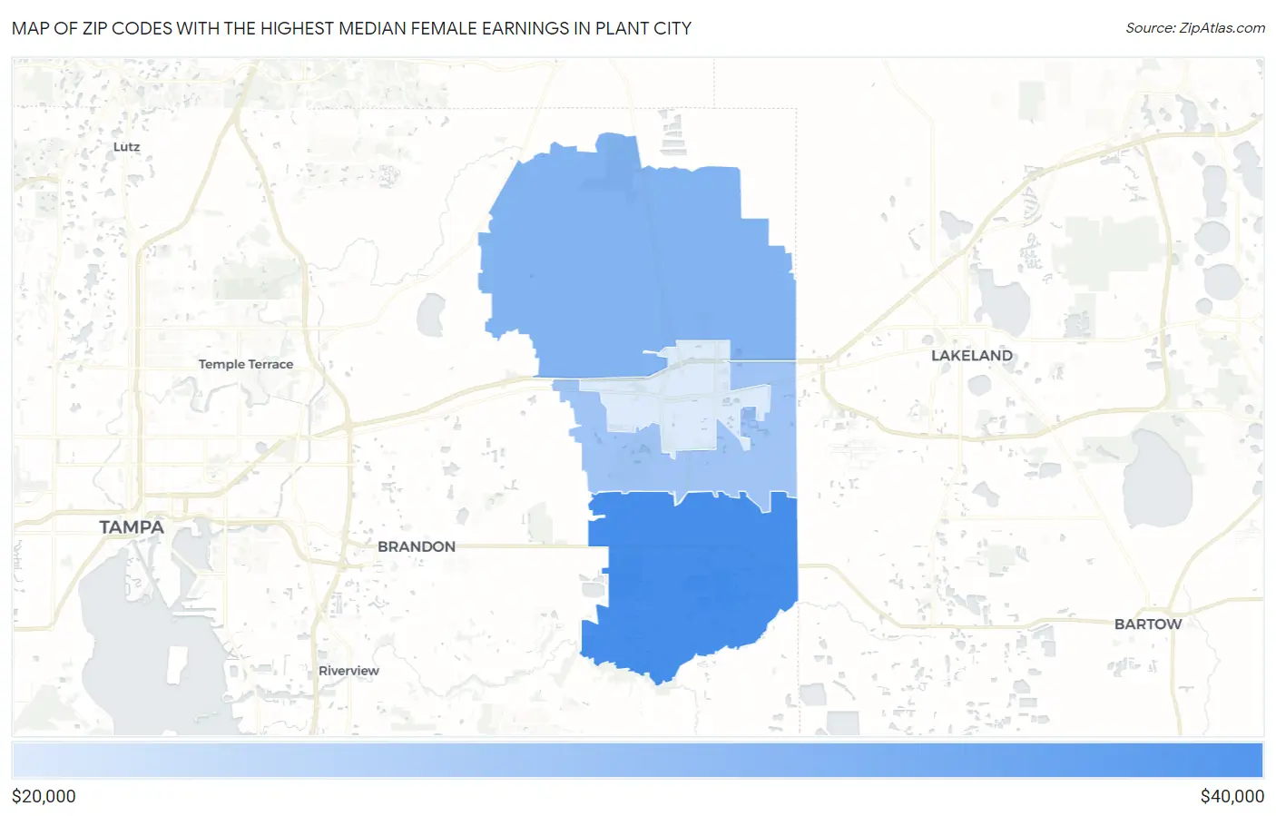 Zip Codes with the Highest Median Female Earnings in Plant City Map