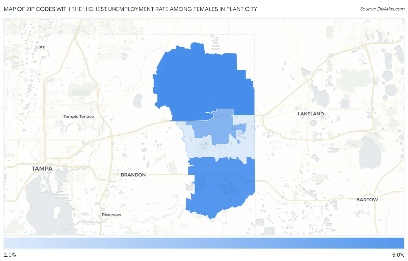 Zip Codes with the Highest Unemployment Rate Among Females in Plant City Map