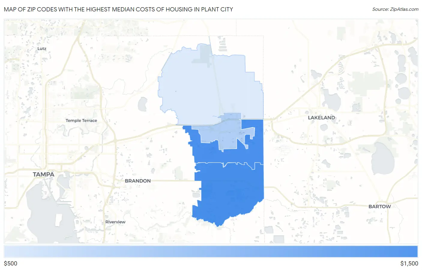 Zip Codes with the Highest Median Costs of Housing in Plant City Map