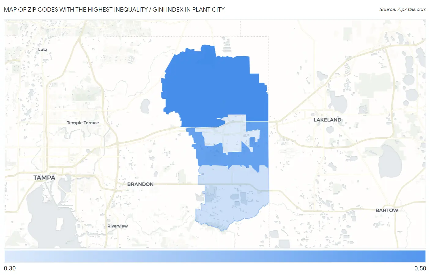 Zip Codes with the Highest Inequality / Gini Index in Plant City Map