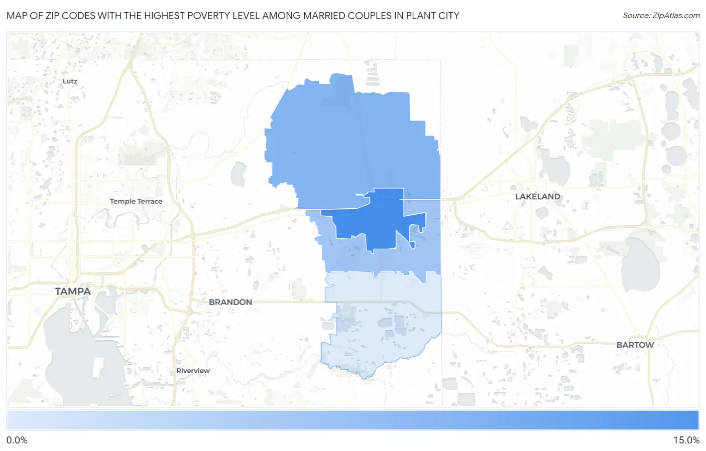 Zip Codes with the Highest Poverty Level Among Married Couples in Plant City Map