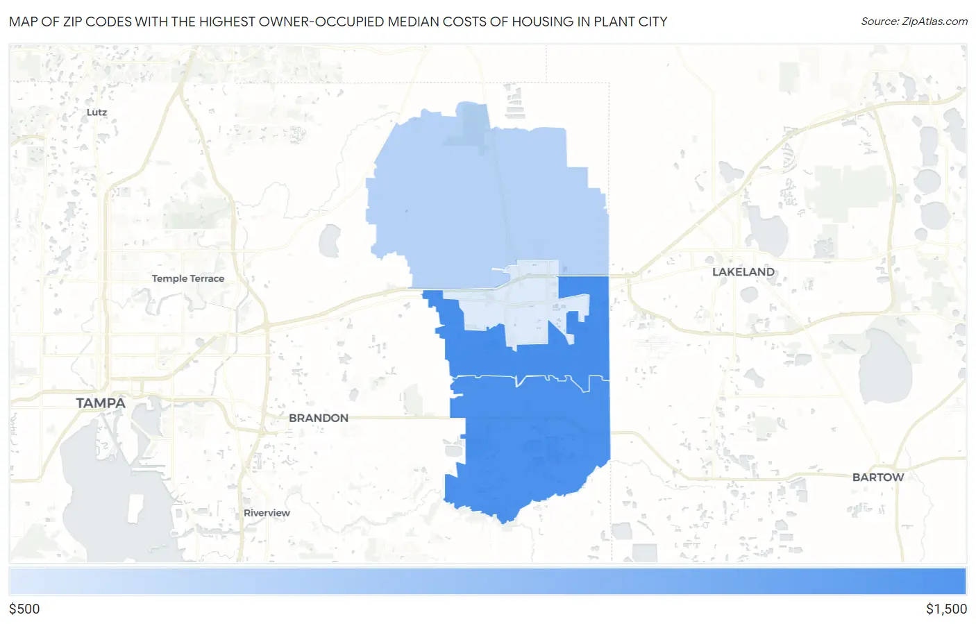Zip Codes with the Highest Owner-Occupied Median Costs of Housing in Plant City Map
