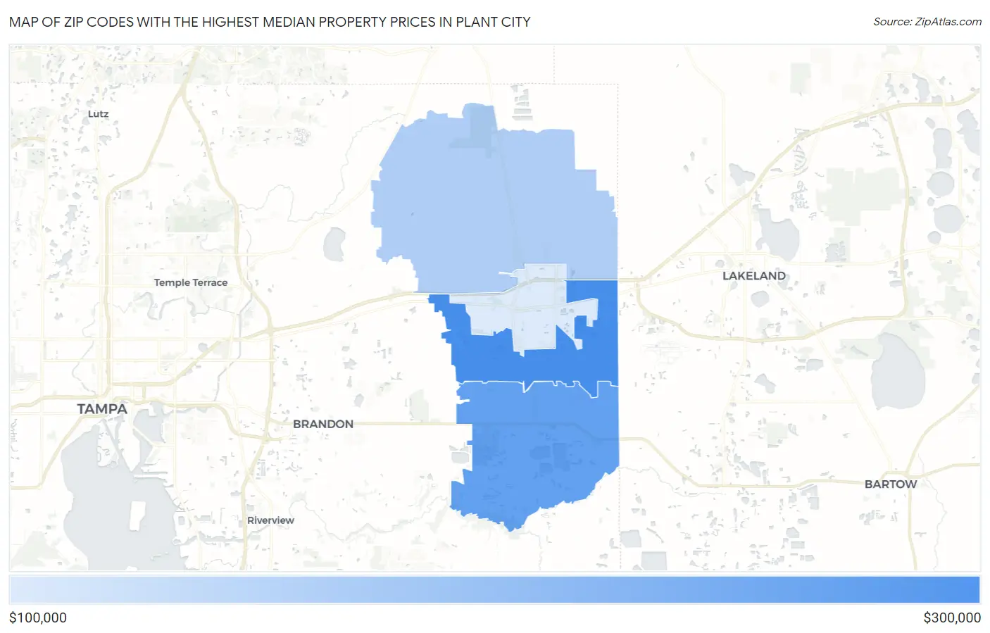 Zip Codes with the Highest Median Property Prices in Plant City Map