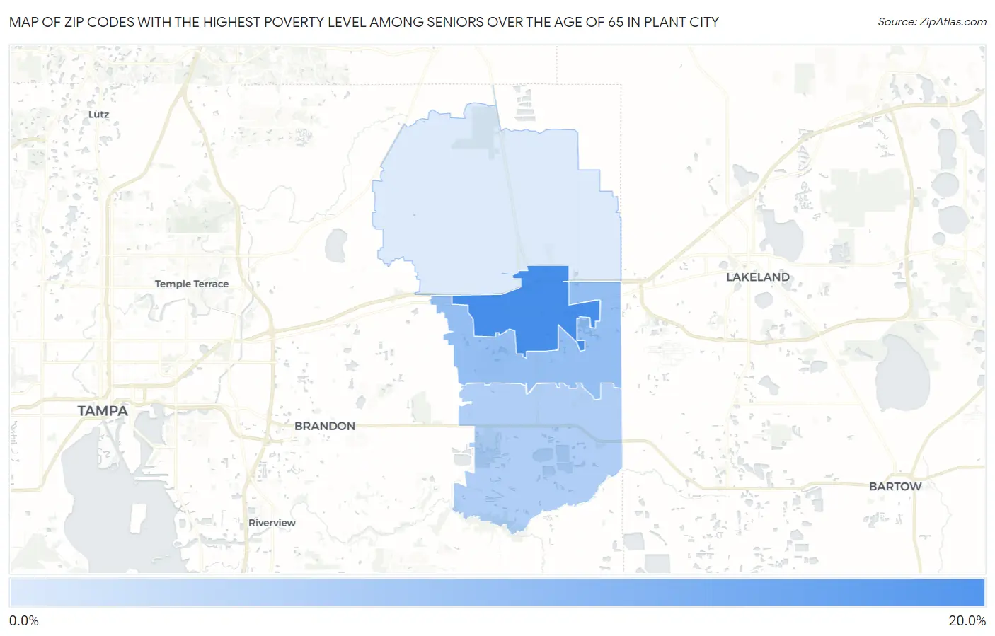 Zip Codes with the Highest Poverty Level Among Seniors Over the Age of 65 in Plant City Map