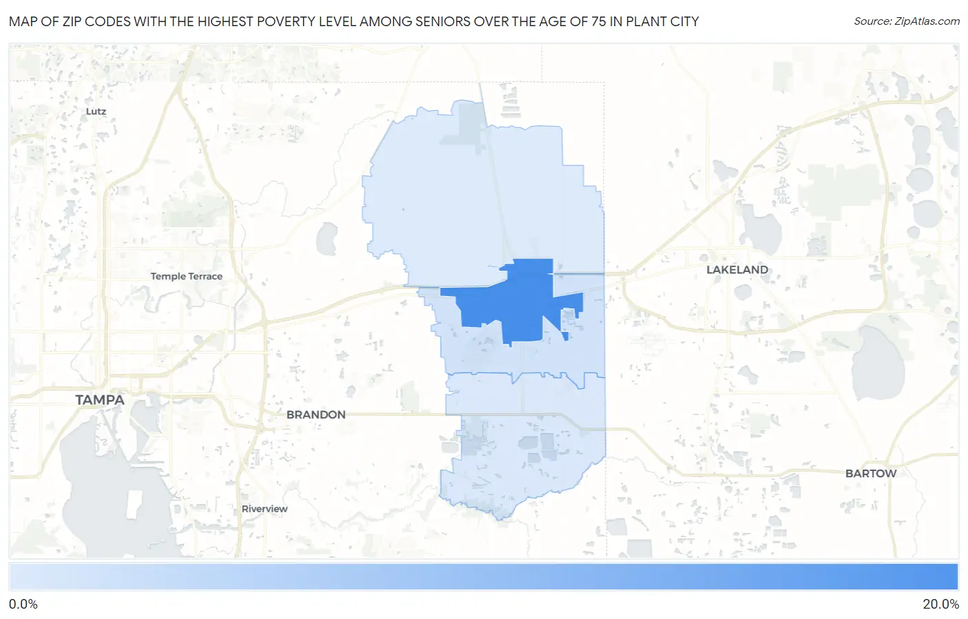 Zip Codes with the Highest Poverty Level Among Seniors Over the Age of 75 in Plant City Map