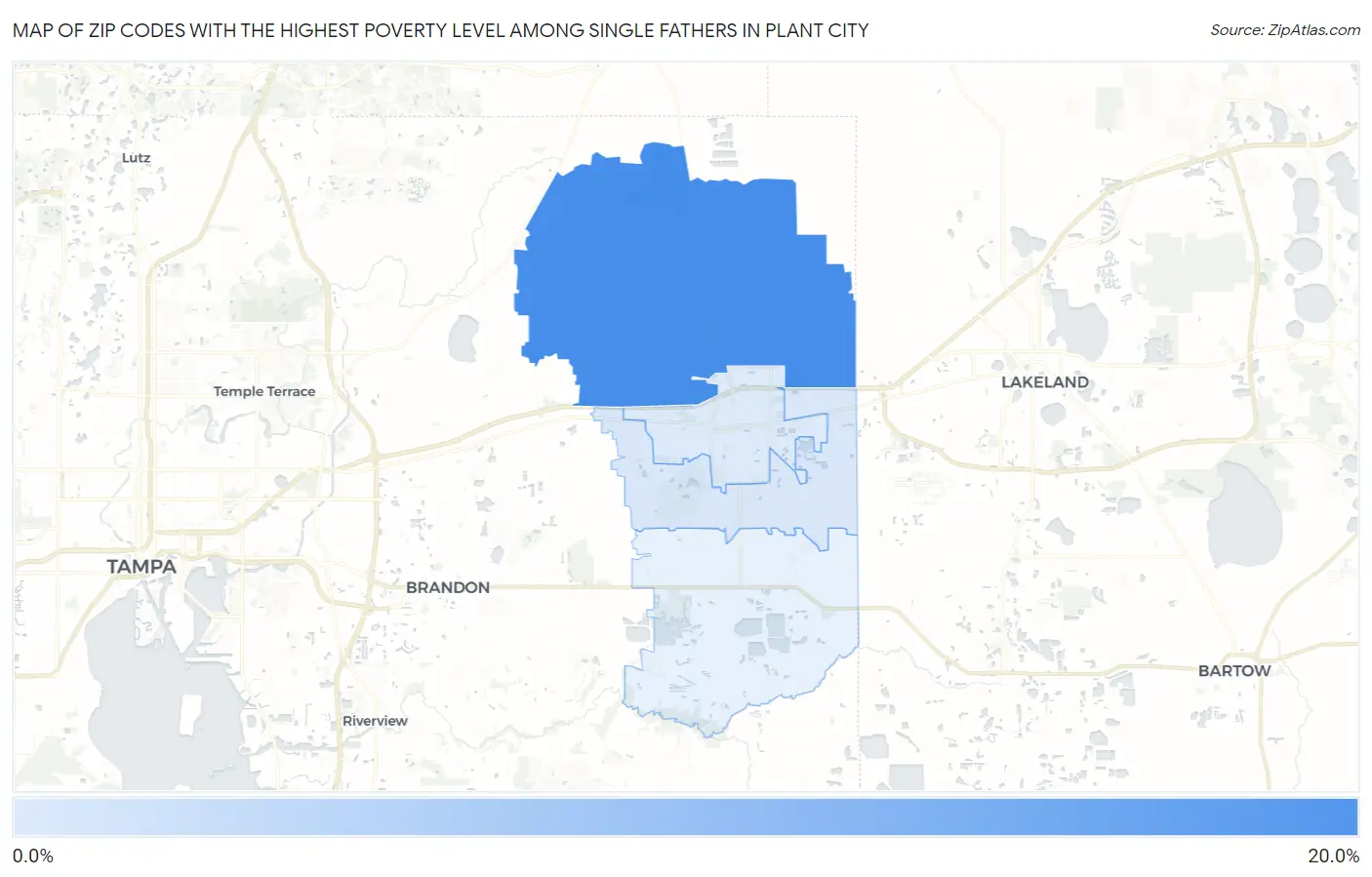 Zip Codes with the Highest Poverty Level Among Single Fathers in Plant City Map
