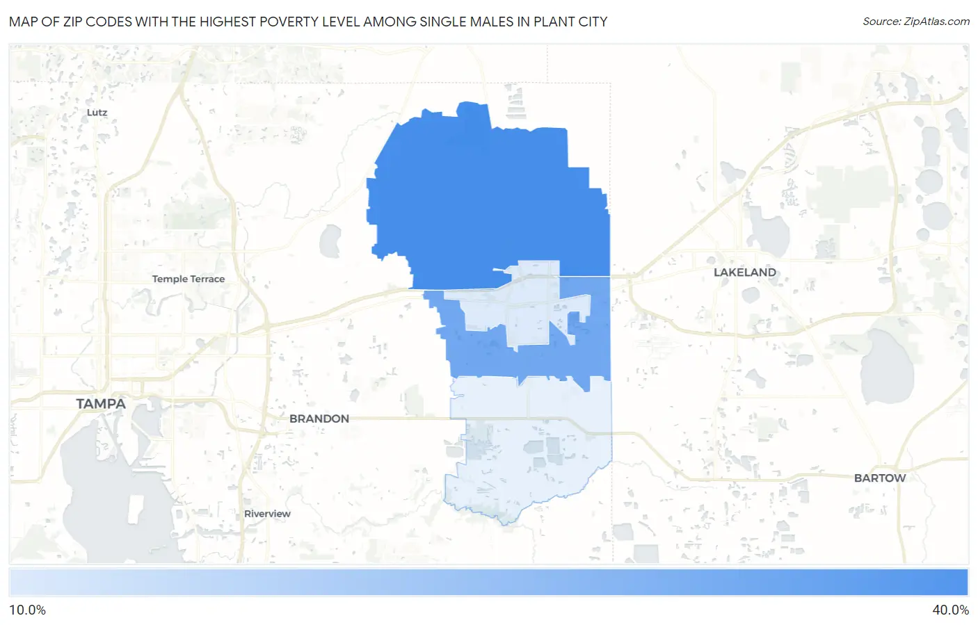 Zip Codes with the Highest Poverty Level Among Single Males in Plant City Map