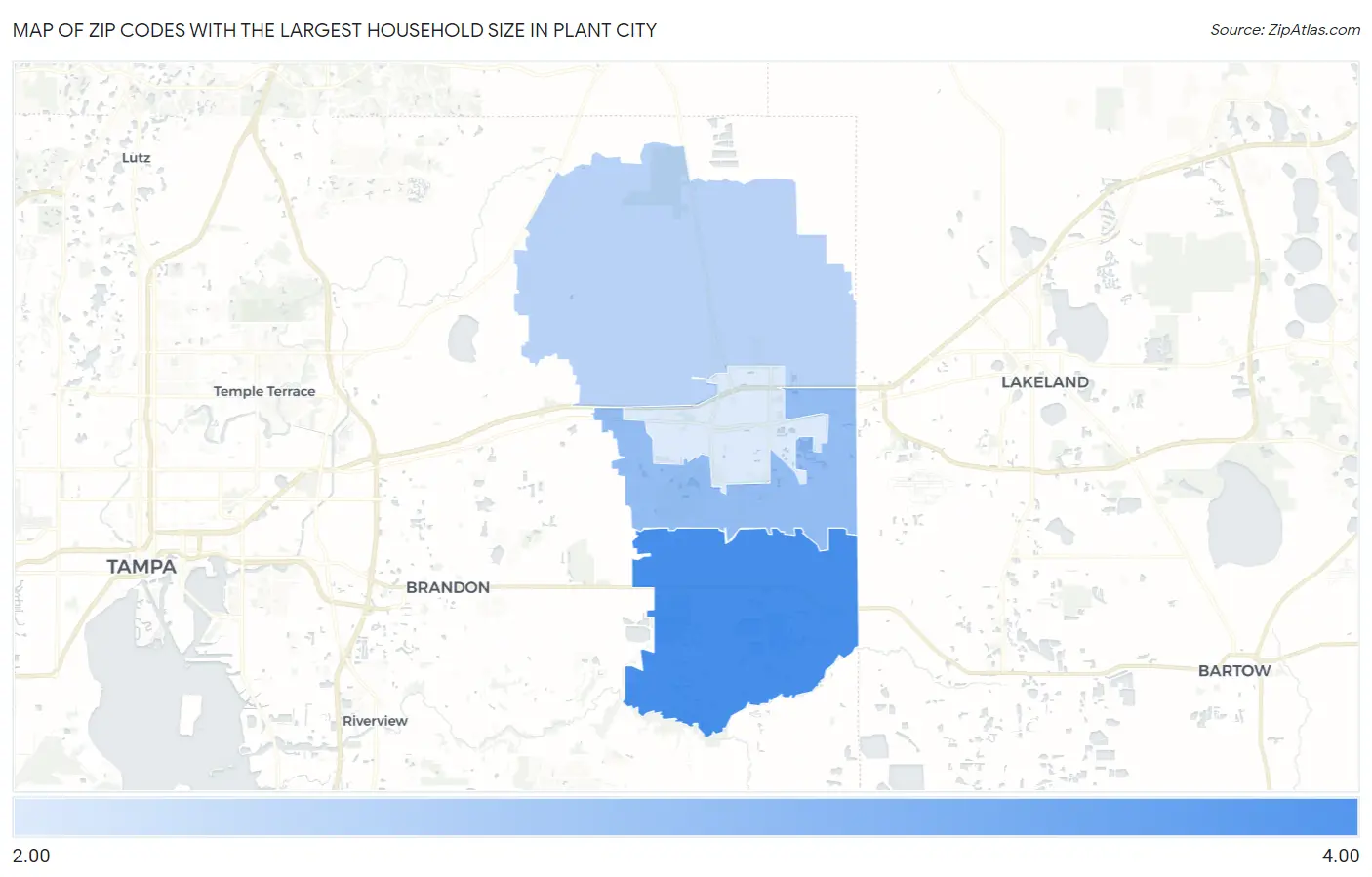 Zip Codes with the Largest Household Size in Plant City Map