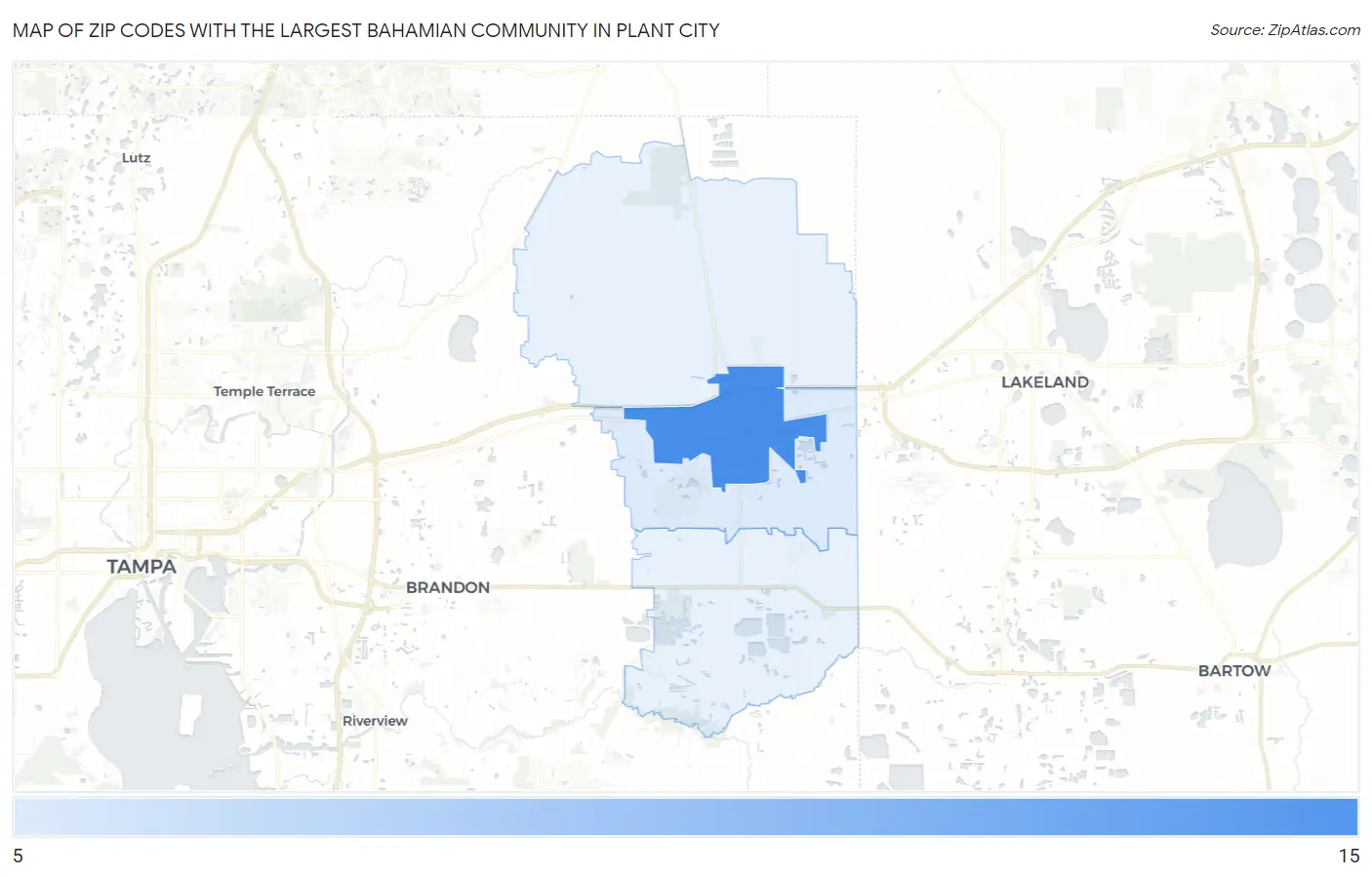 Zip Codes with the Largest Bahamian Community in Plant City Map