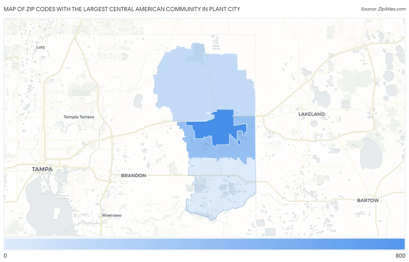 Zip Codes with the Largest Central American Community in Plant City Map