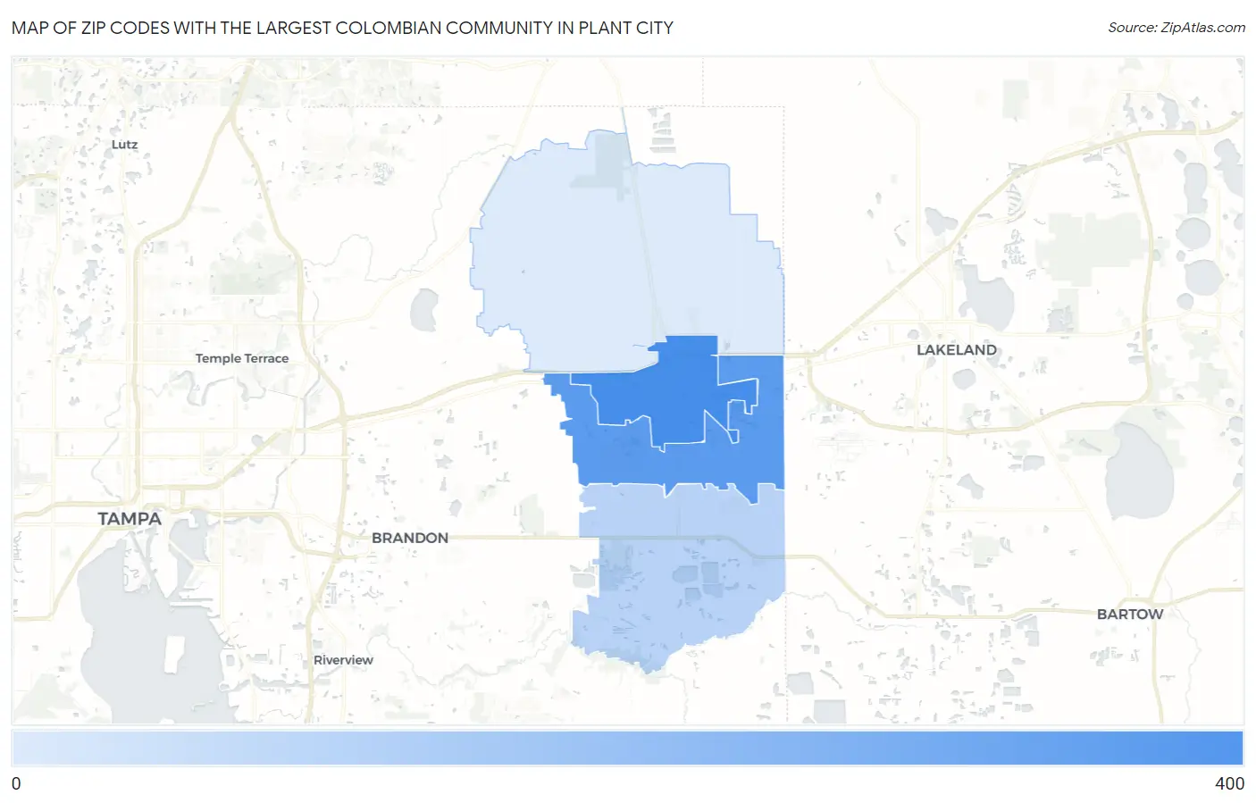 Zip Codes with the Largest Colombian Community in Plant City Map
