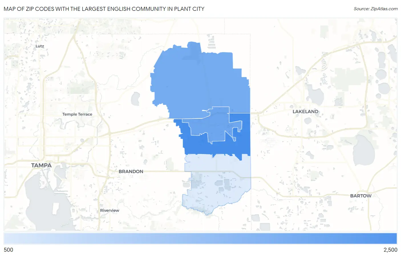 Zip Codes with the Largest English Community in Plant City Map