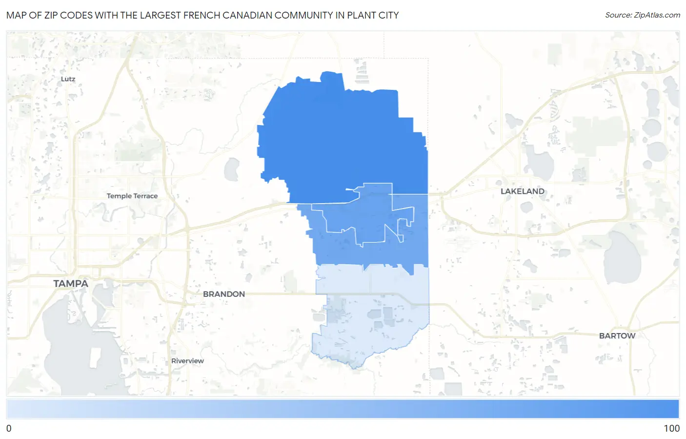 Zip Codes with the Largest French Canadian Community in Plant City Map