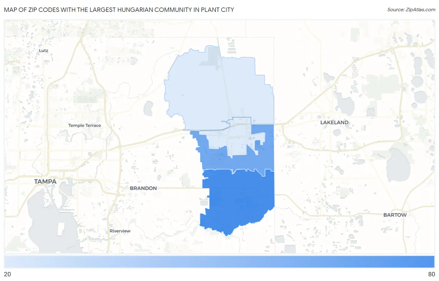 Zip Codes with the Largest Hungarian Community in Plant City Map