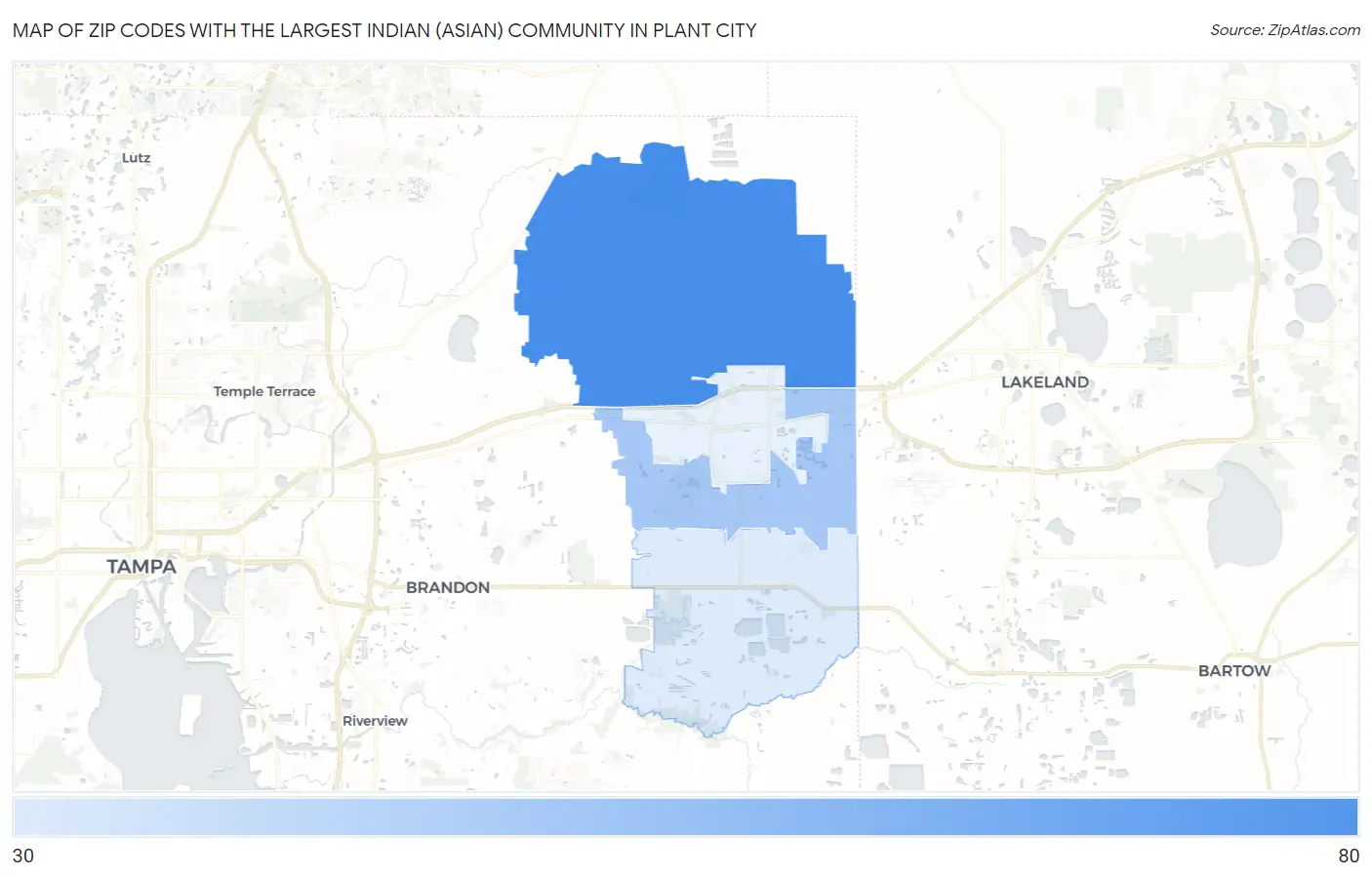 Zip Codes with the Largest Indian (Asian) Community in Plant City Map