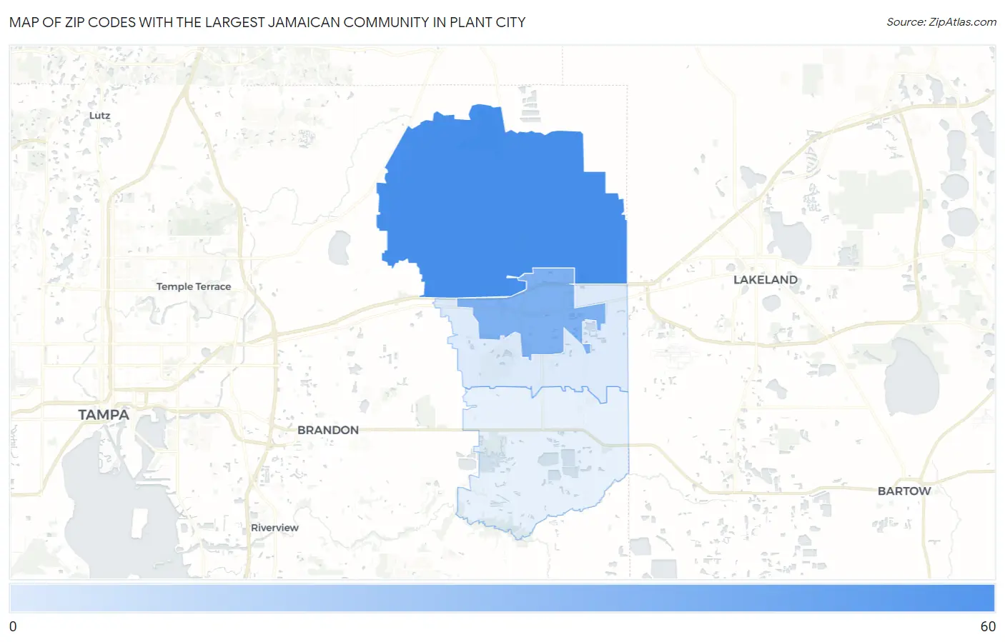 Zip Codes with the Largest Jamaican Community in Plant City Map