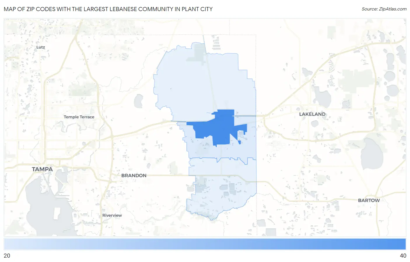 Zip Codes with the Largest Lebanese Community in Plant City Map