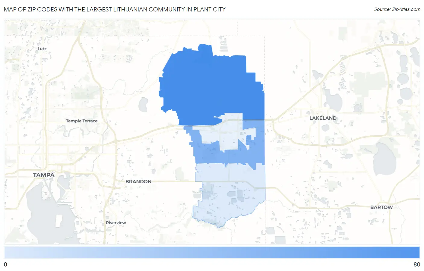 Zip Codes with the Largest Lithuanian Community in Plant City Map