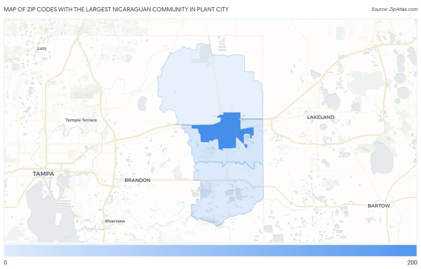 Zip Codes with the Largest Nicaraguan Community in Plant City Map
