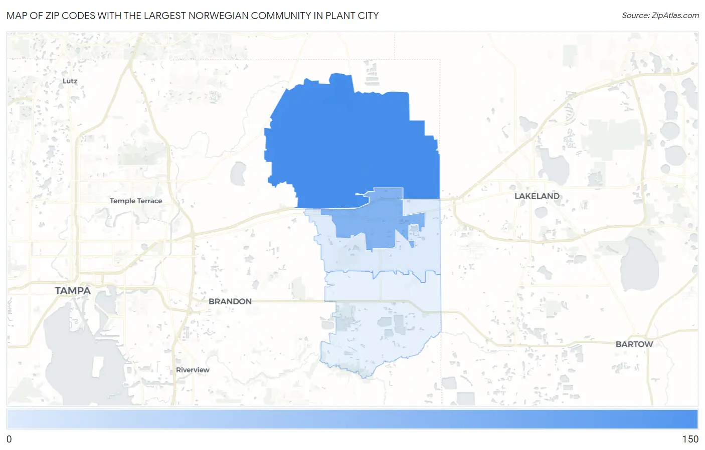 Zip Codes with the Largest Norwegian Community in Plant City Map