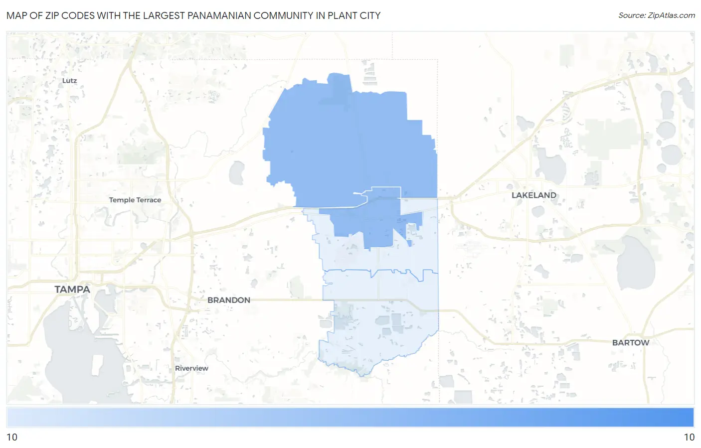 Zip Codes with the Largest Panamanian Community in Plant City Map