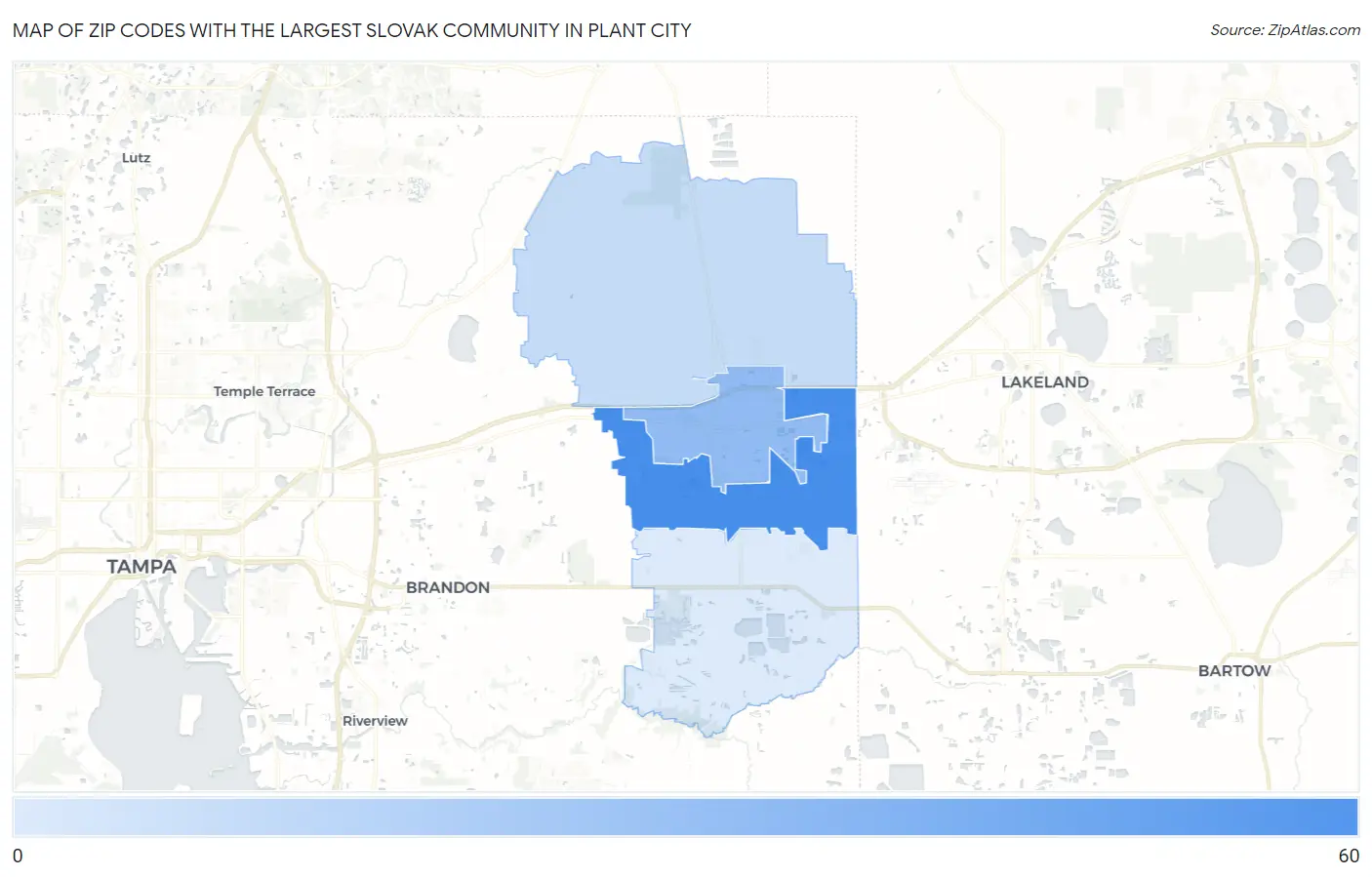 Zip Codes with the Largest Slovak Community in Plant City Map