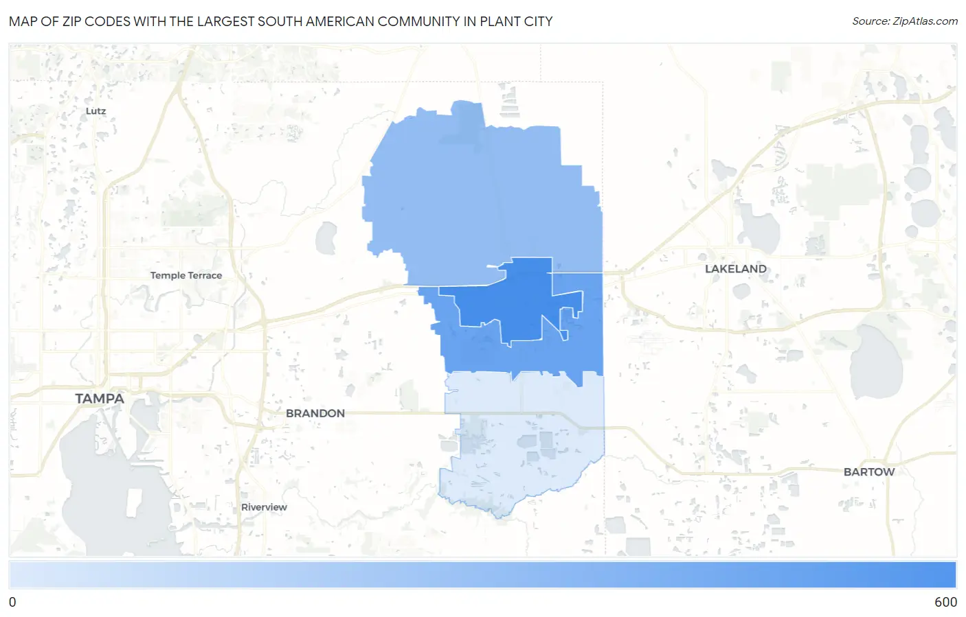 Zip Codes with the Largest South American Community in Plant City Map