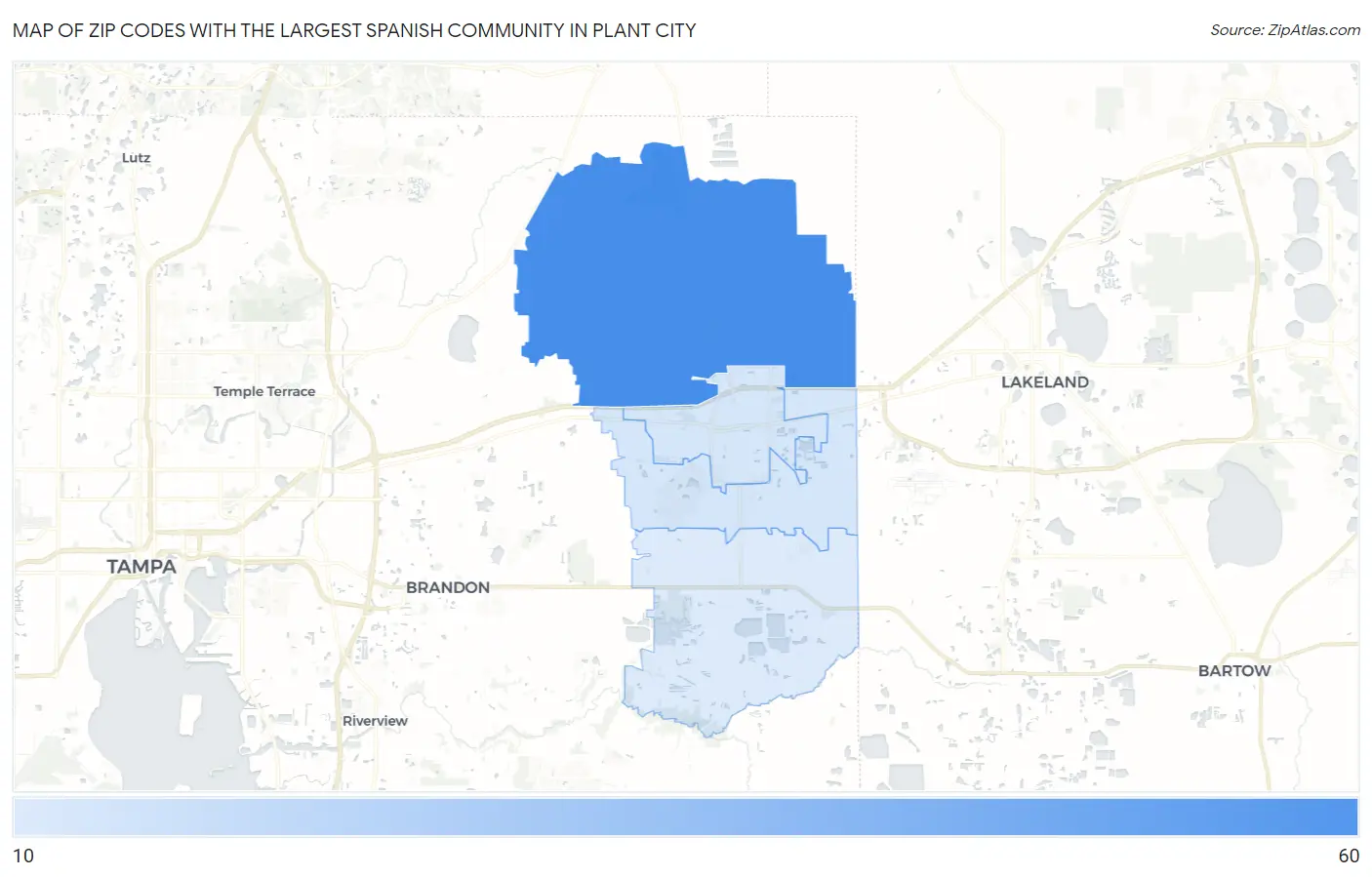 Zip Codes with the Largest Spanish Community in Plant City Map