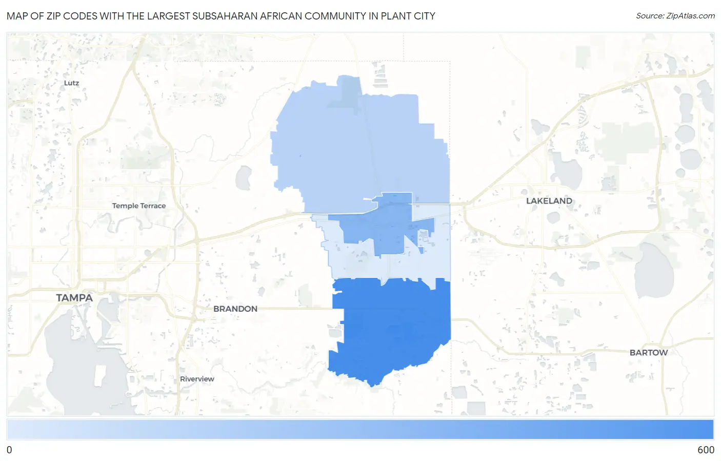 Zip Codes with the Largest Subsaharan African Community in Plant City Map