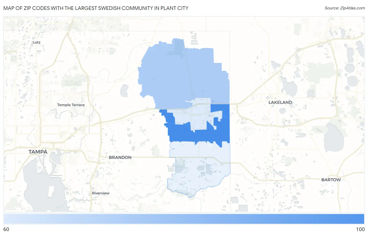 Zip Codes with the Largest Swedish Community in Plant City Map