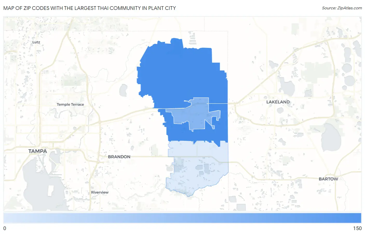Zip Codes with the Largest Thai Community in Plant City Map