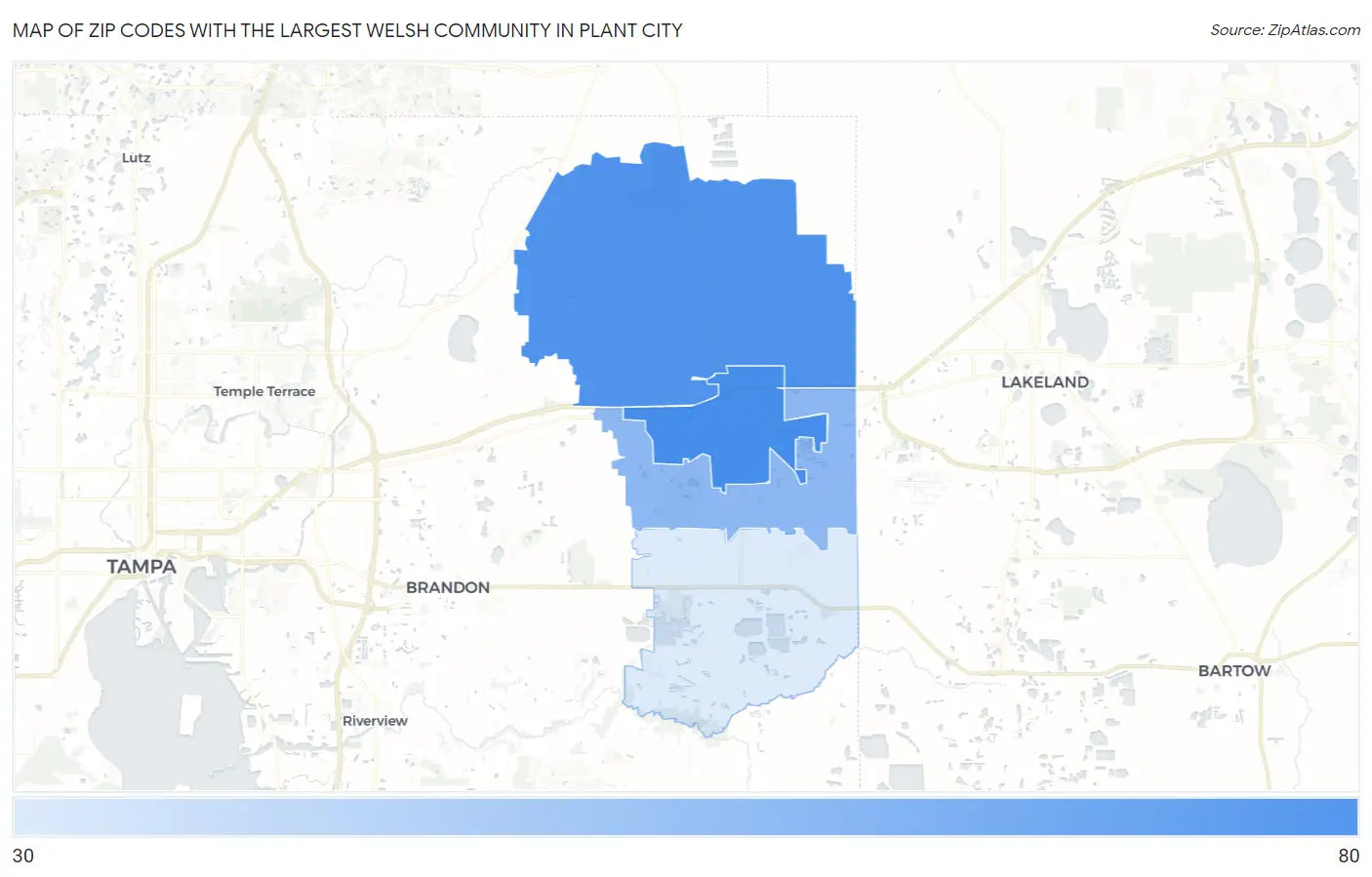 Zip Codes with the Largest Welsh Community in Plant City Map