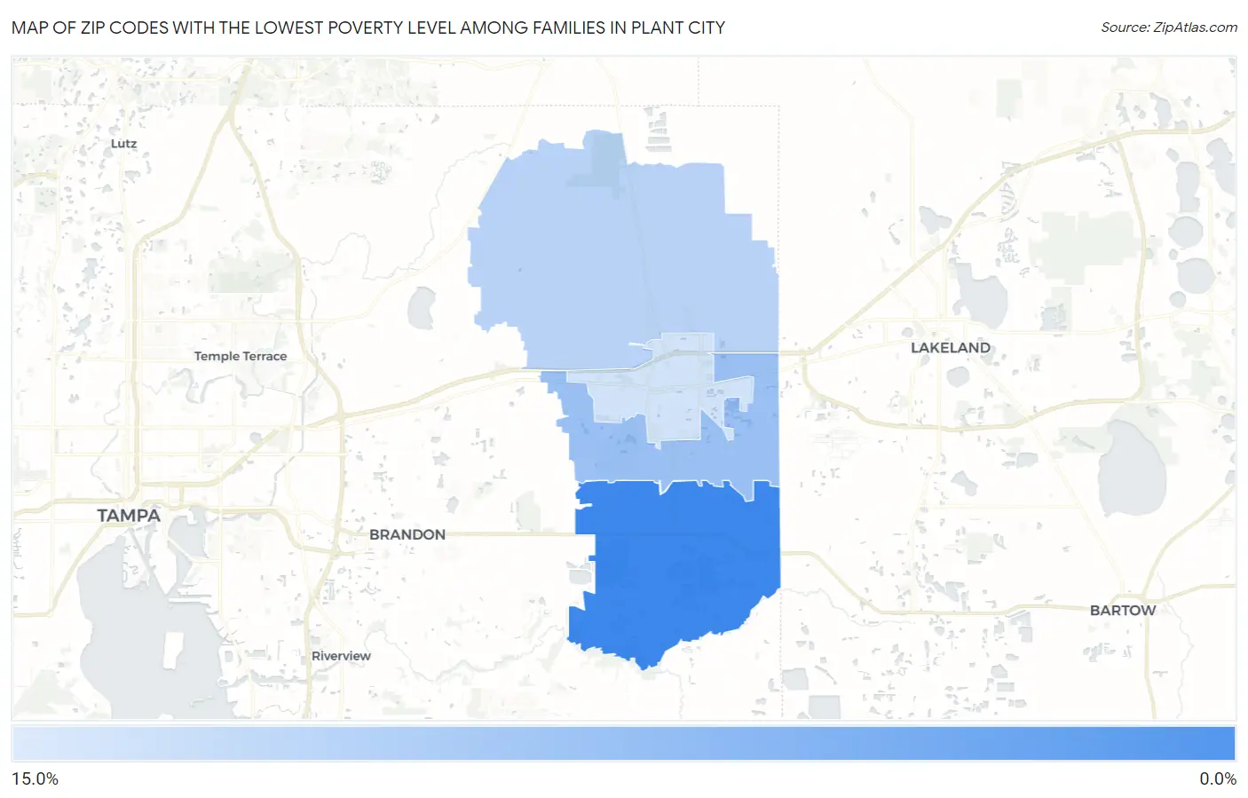 Zip Codes with the Lowest Poverty Level Among Families in Plant City Map