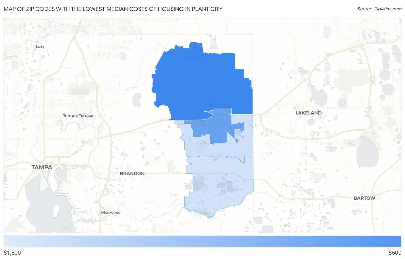 Zip Codes with the Lowest Median Costs of Housing in Plant City Map