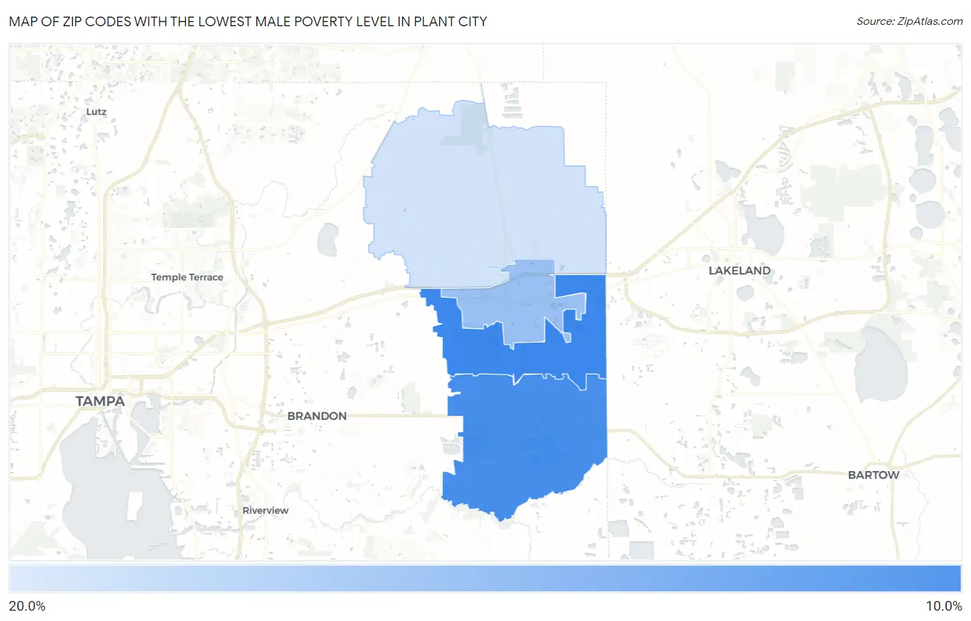 Zip Codes with the Lowest Male Poverty Level in Plant City Map