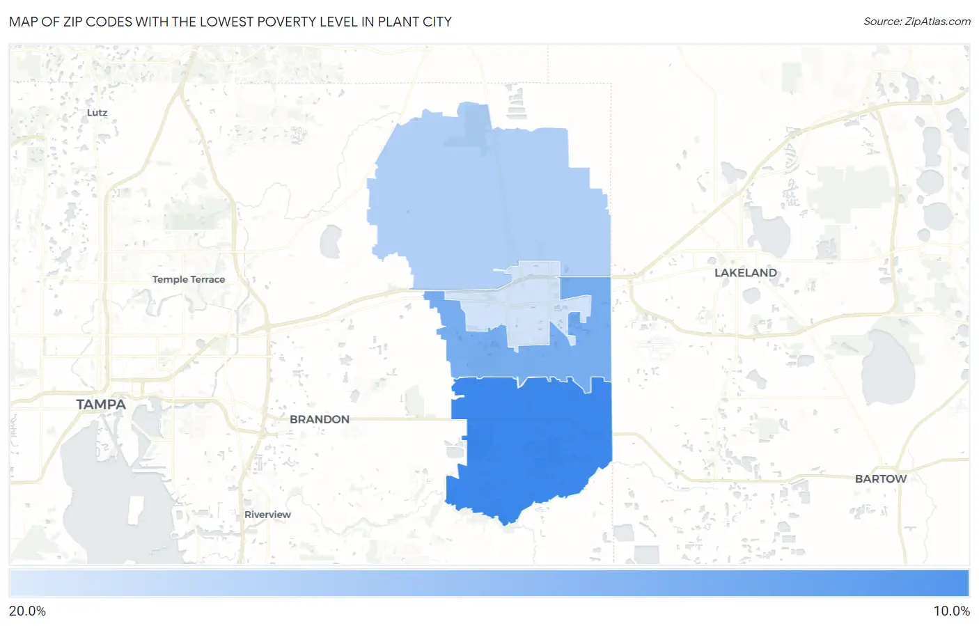 Zip Codes with the Lowest Poverty Level in Plant City Map