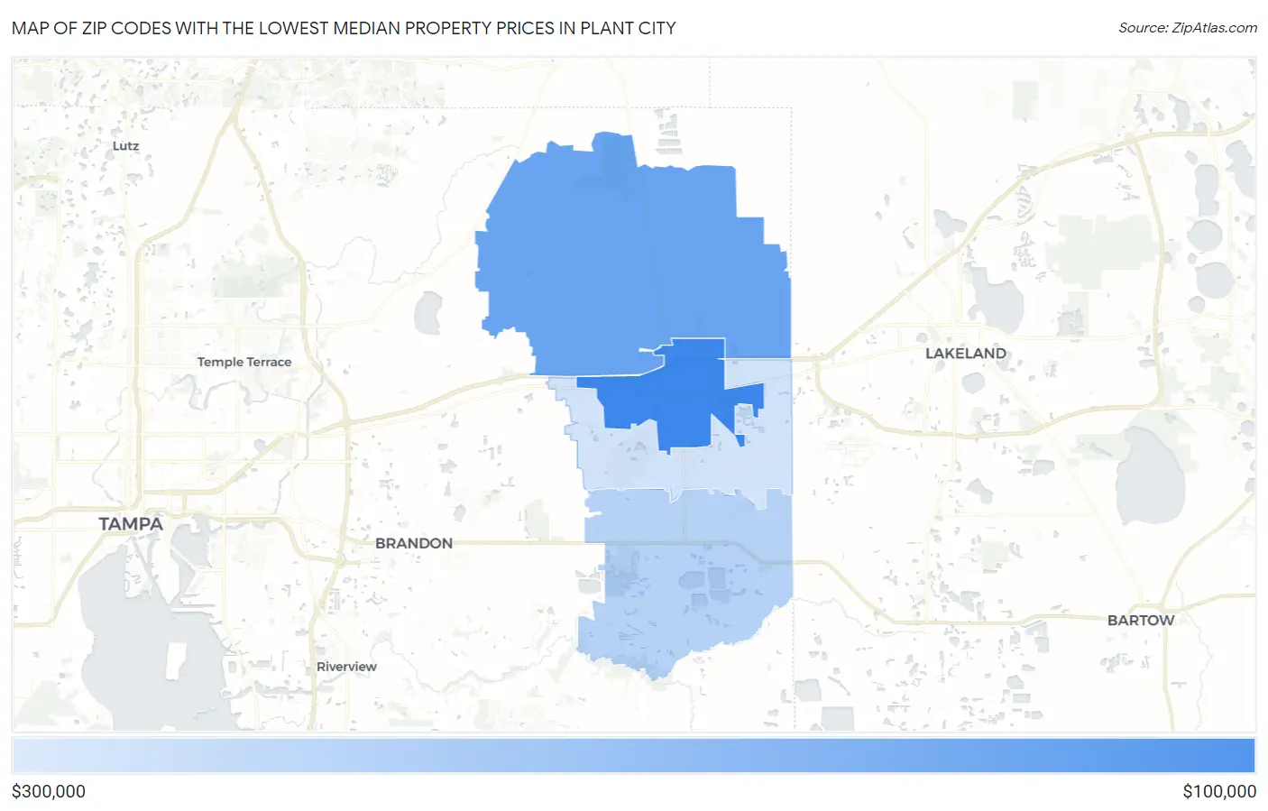 Zip Codes with the Lowest Median Property Prices in Plant City Map