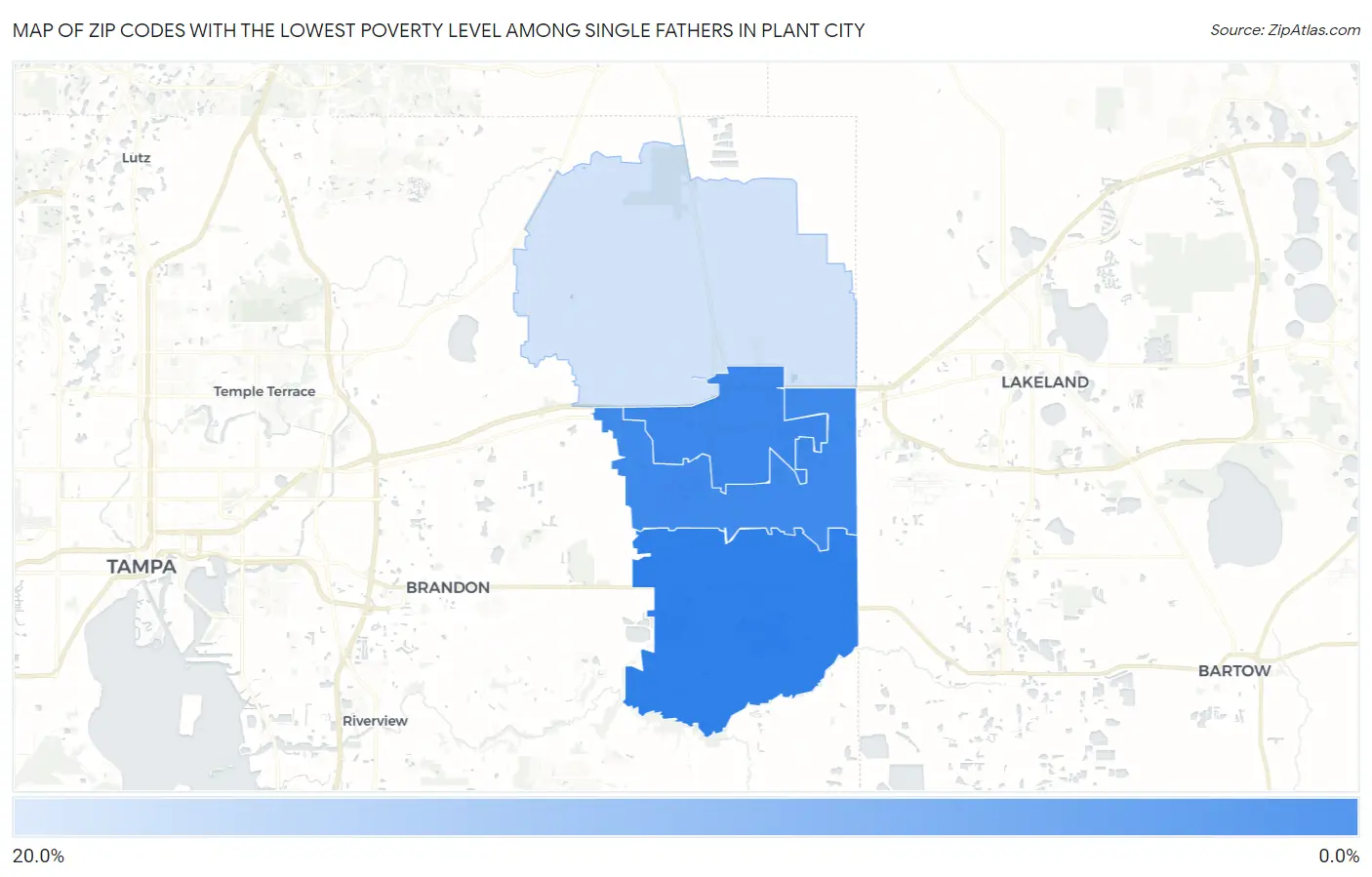 Zip Codes with the Lowest Poverty Level Among Single Fathers in Plant City Map