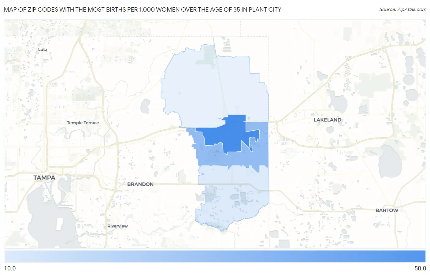 Zip Codes with the Most Births per 1,000 Women Over the Age of 35 in Plant City Map