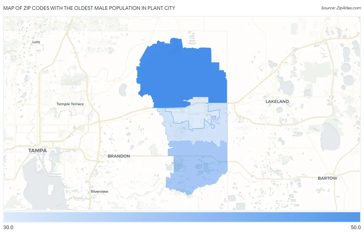 Zip Codes with the Oldest Male Population in Plant City Map