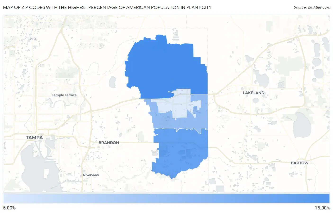Zip Codes with the Highest Percentage of American Population in Plant City Map