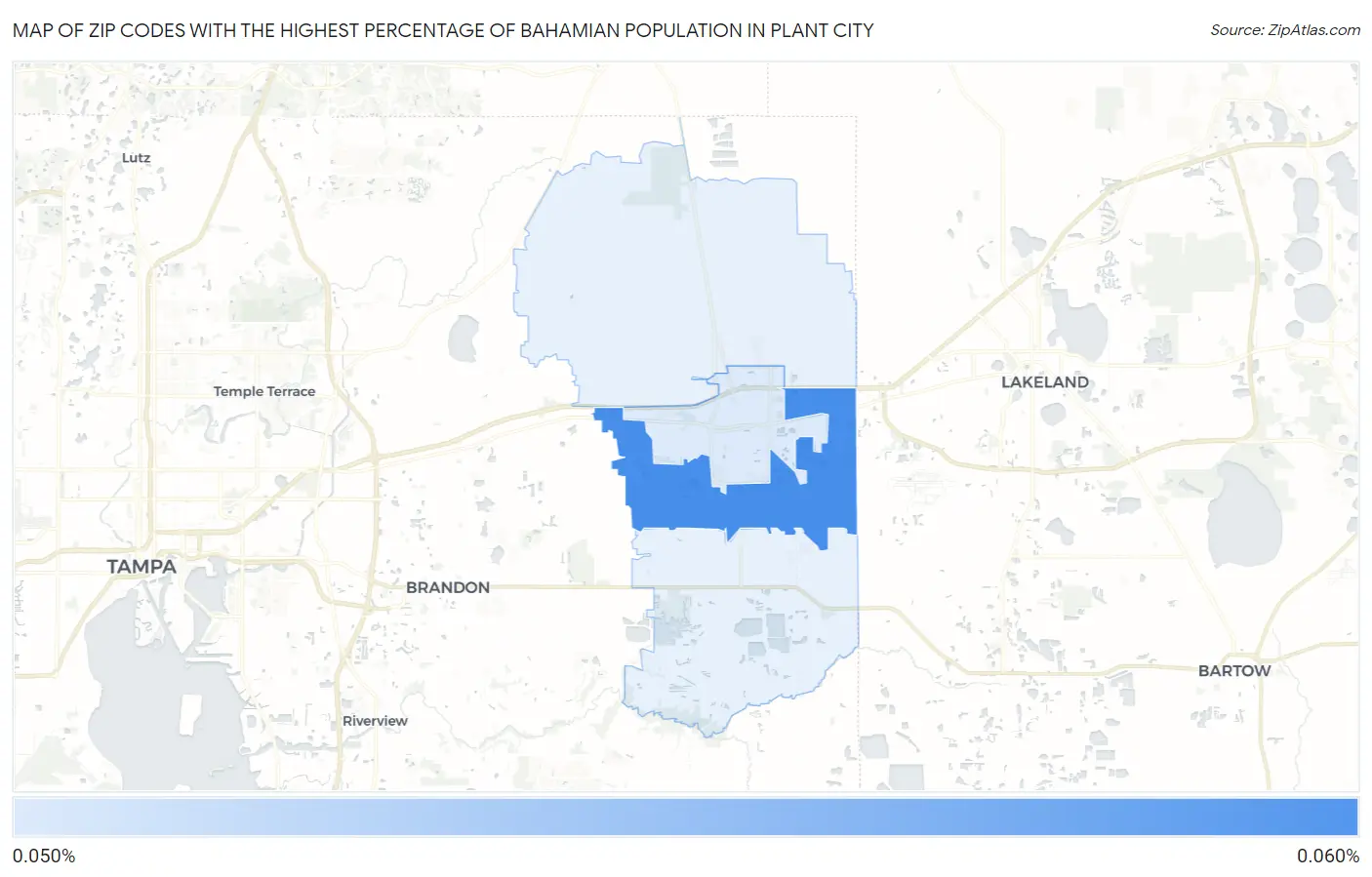 Zip Codes with the Highest Percentage of Bahamian Population in Plant City Map