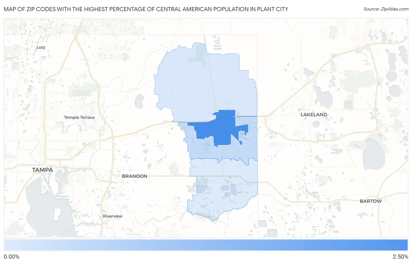 Zip Codes with the Highest Percentage of Central American Population in Plant City Map