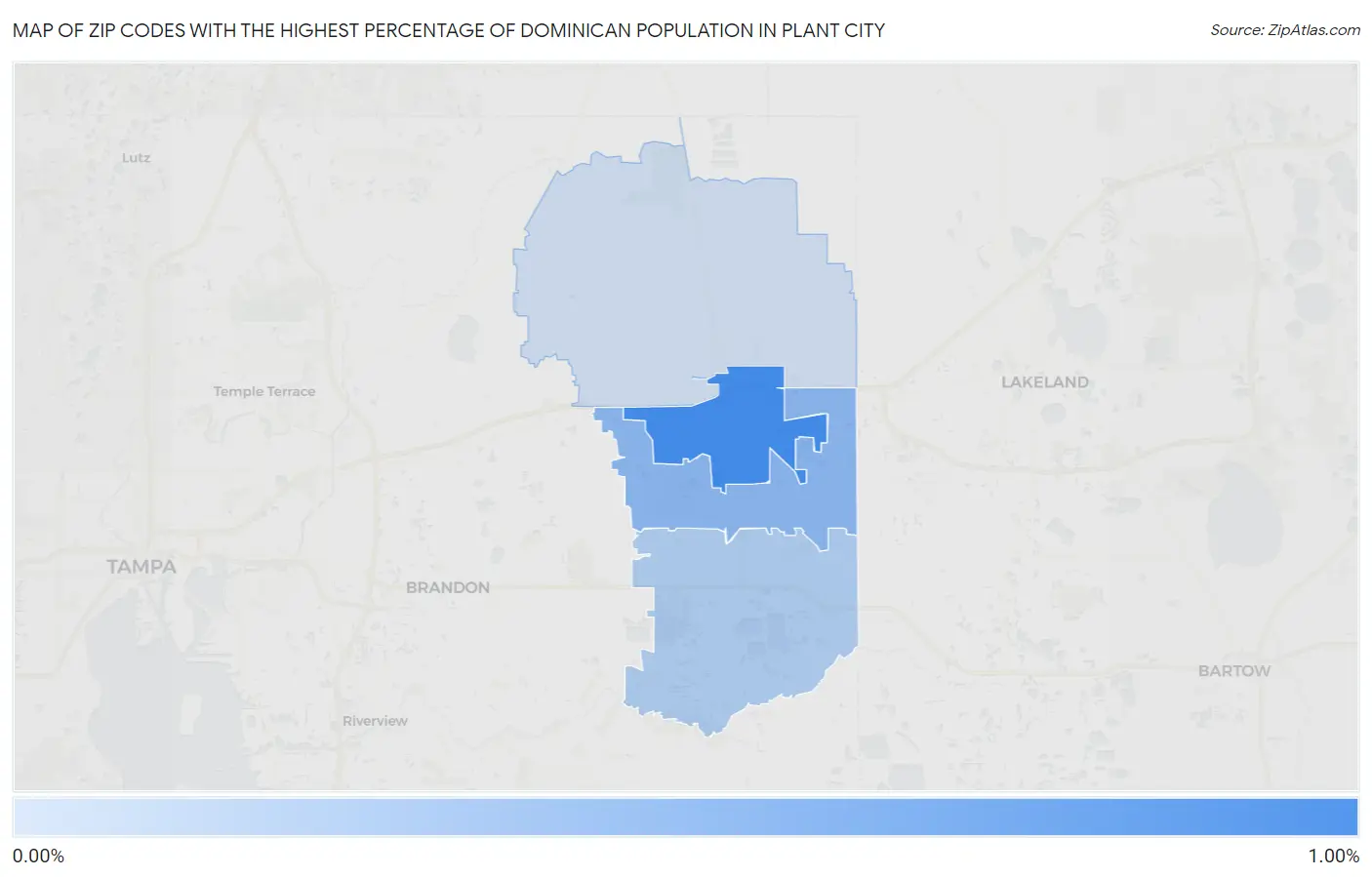 Zip Codes with the Highest Percentage of Dominican Population in Plant City Map