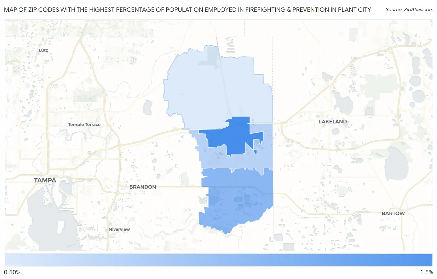 Zip Codes with the Highest Percentage of Population Employed in Firefighting & Prevention in Plant City Map